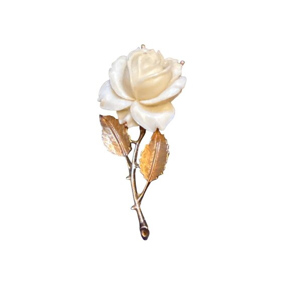 Carved Celluloid Rose Flower Brooch Lapel Pin Dainty Vintage Floral - Picture 1 of 5